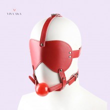 Leather Ball Gag and Blindfold Head Harness, Mouth ball, BDSM Accessories, BDSM Sex Toys Red